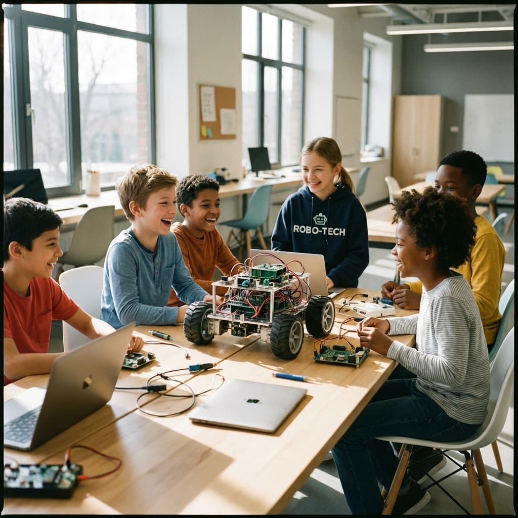 Kids building a robot